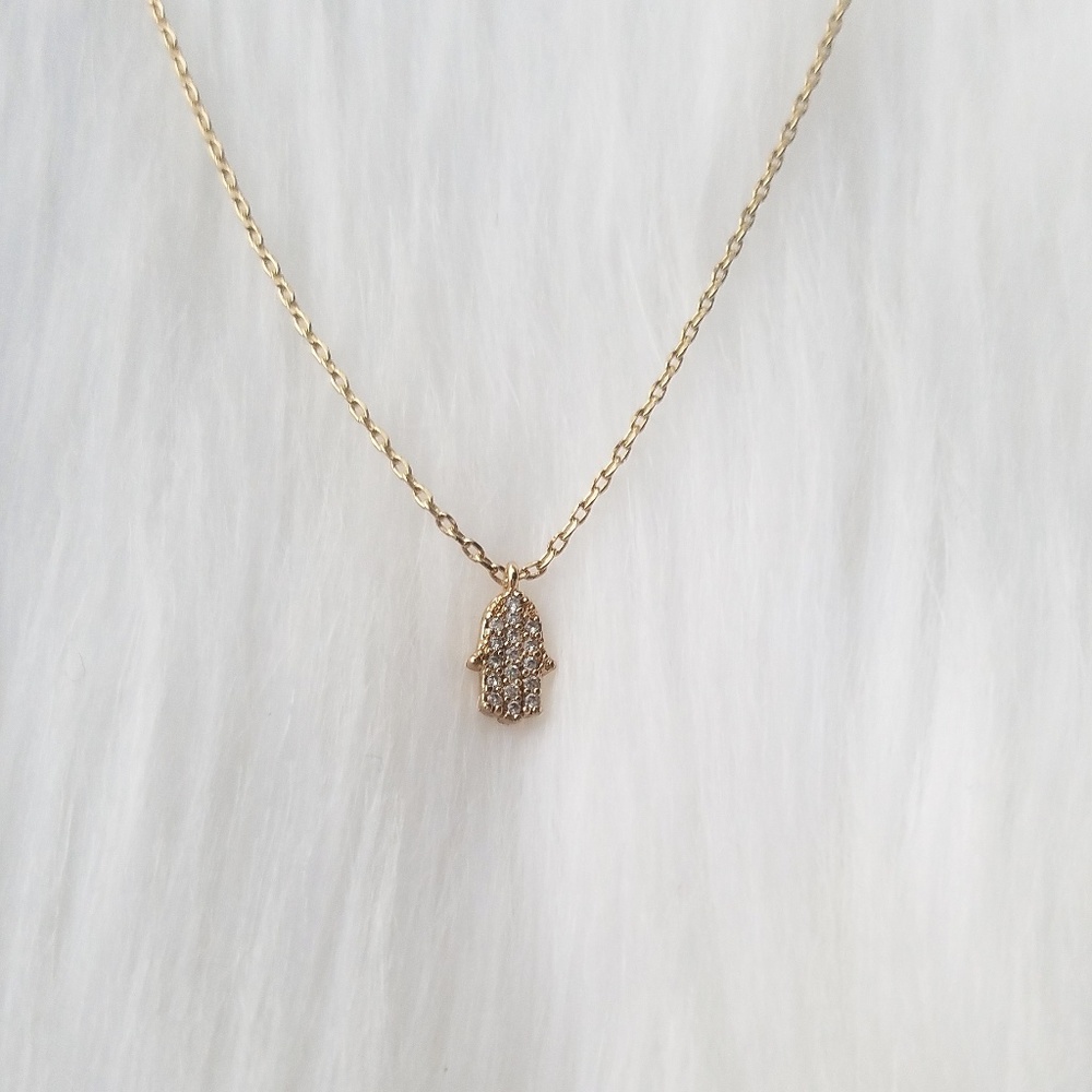 Cubic zirconia hamsa hand necklace